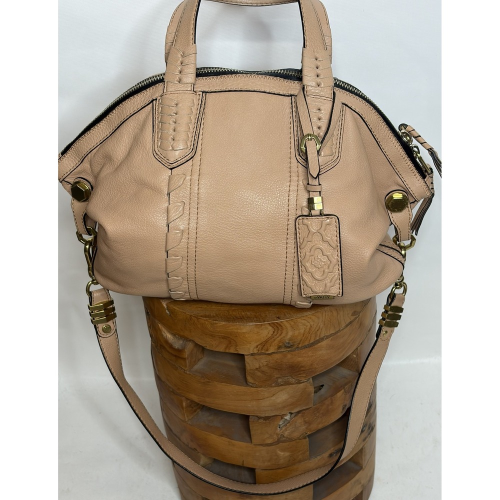 Oryany Tan Leather Whipstitch Satchel Crossbody Handbag Gold Hardware - Picture 4 of 10